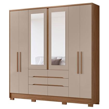 Imagem de Guarda Roupa Casal Ambiente San Francisco 6 Portas Carvalho Fendi com Espelho - Moval