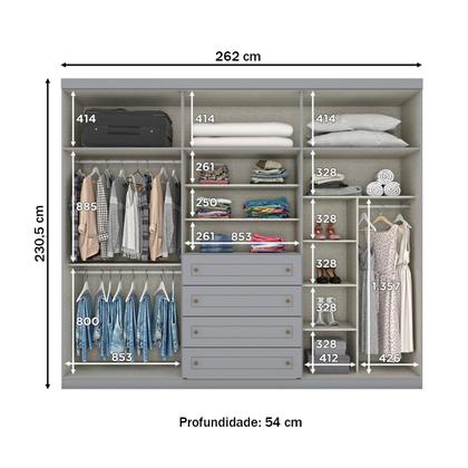 Imagem de Guarda-Roupa Casal Americano 6 Portas 4 Gavetas Cinza - Henn