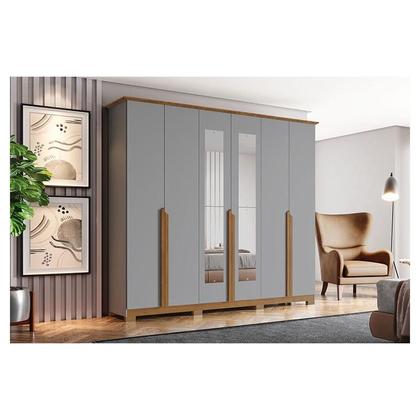 Imagem de Guarda Roupa Casal Andréas 6 Portas Cinza Nature com Espelho - Henn