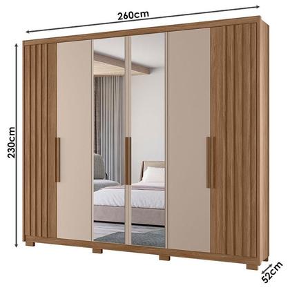 Imagem de Guarda Roupa Casal Araguaia 6 Portas Carvalho Fendi com Espelho - Moval