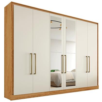 Imagem de Guarda-Roupa Casal Argos 6 Portas 6 Gavetas Espelhado 100% Mdf Peroba/Off White - Mademarques