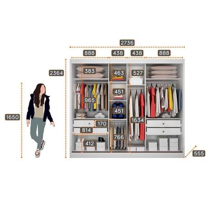 Imagem de Guarda Roupa Casal Atlanta com Espelho e Cômoda Seul Neve - Novo Horizonte