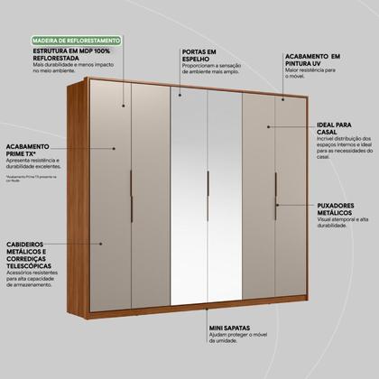 Imagem de Guarda Roupa Casal Atrice 6 Portas com 2 Portas em Espelho