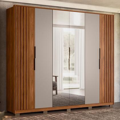 Imagem de Guarda Roupa Casal Atrice Ripado 6 Portas com 2 Espelhos e Pés - Demartêz