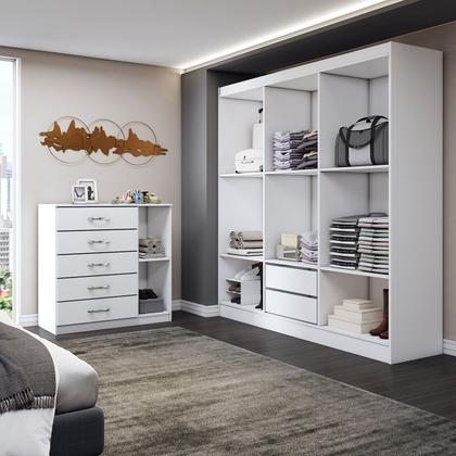 Imagem de Guarda-Roupa Casal Aurora 6 Portas 2 Gavetas com Cômoda 1 Portas 5 Gavetas Branco - Panorama Móveis