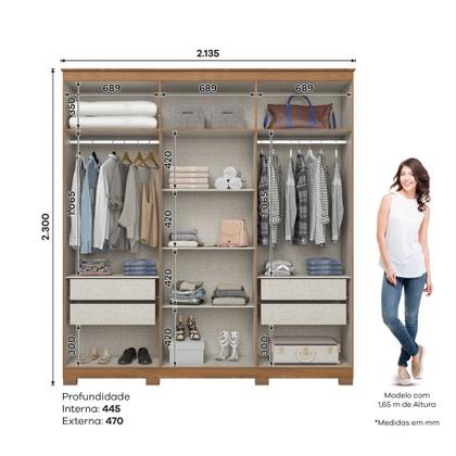 Imagem de Guarda Roupa Casal Ávila 6 Portas 4 Gavetas com Pés em ABS e detalhes Ripados/Soft
