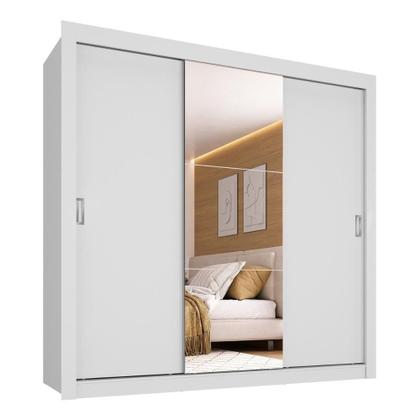 Imagem de Guarda Roupa Casal Barcelona CR35402 3 Portas de Correr com Espelho MDP Branco Multimóveis