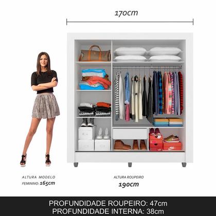 Imagem de Guarda Roupa Casal C/espelho 3 Pts 1 Gav Alice Branco - Móveis Arapongas