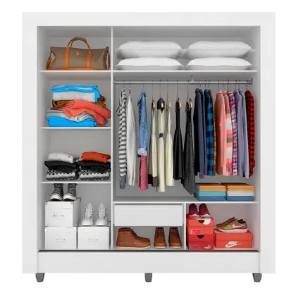 Imagem de Guarda Roupa Casal C/espelho 3 Pts 1 Gav Alice Branco - Móveis Arapongas