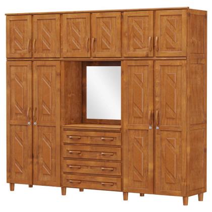 Imagem de Guarda-Roupa Casal Capelinha 10 Portas 4 Gavetas com Espelho Grécia em Madeira Mel - Cavazotto