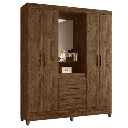 Imagem de Guarda Roupa Casal Capelinha Capri e Armário Multiuso New Íris Castanho Wood - Moval