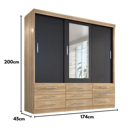 Imagem de Guarda Roupa Casal Capri 3 Portas Correr 9 Gav C/ Espelho