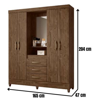 Imagem de Guarda Roupa Casal Capri Com Espelho 4 Portas Castanho Wood Moval