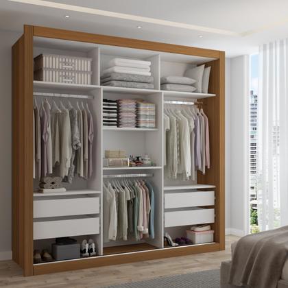 Imagem de Guarda-Roupa Casal Cardiff 3 Portas 4 Gavetas com Espelho Cinamomo - Panorama Móveis