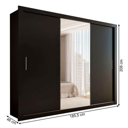 Imagem de Guarda-Roupa Casal Carol 3 Portas de Correr com Espelho 4 Gavetas Preto - Panorama Móveis