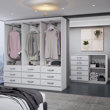 Imagem de Guarda-Roupa Casal Chloe 6 Portas 9 Gavetas com Cômoda 2 Portas 5 Gavetas Branco - Panorama Móveis