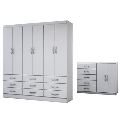 Imagem de Guarda-Roupa Casal Chloe 6 Portas 9 Gavetas com Cômoda 2 Portas 5 Gavetas Branco - Panorama Móveis