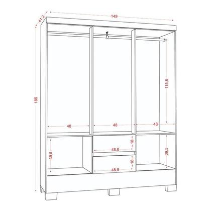Imagem de Guarda Roupa Casal Coimbra 2005138 com Armário Multiuso 2000191 e Cômoda 2014148 Atacama Grafite - Aramóveis