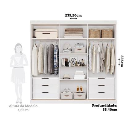 Imagem de Guarda Roupa Casal Com Espelho 100% Mdf 3 Portas 6 Gavetas Cecília Panan Móveis Branco