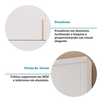 Imagem de Guarda Roupa Casal Com Espelho 100% Mdf 3 Portas 6 Gavetas Cecília Panan Móveis Branco
