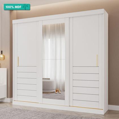 Imagem de Guarda Roupa Casal Com Espelho 100% Mdf 3 Portas 6 Gavetas Cecília Panan Móveis Branco