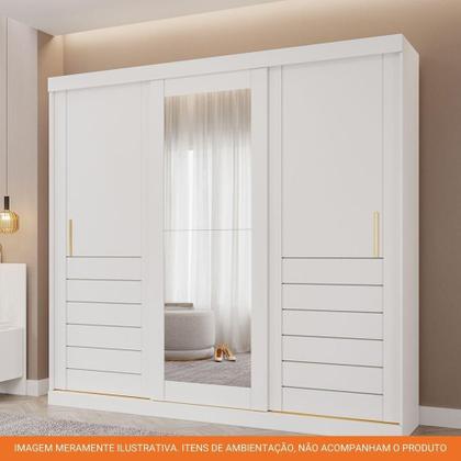 Imagem de Guarda Roupa Casal Com Espelho 100% Mdf 3 Portas 6 Gavetas Cecília Panan Móveis Branco