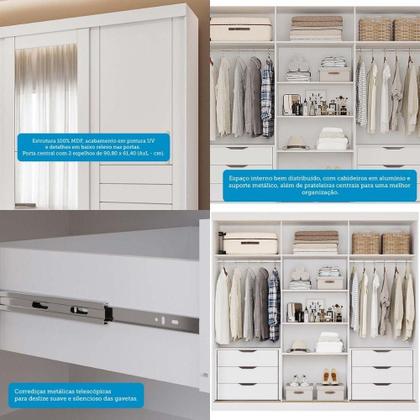 Imagem de Guarda Roupa Casal Com Espelho 100% Mdf 3 Portas 6 Gavetas Cecília Panan Móveis Branco