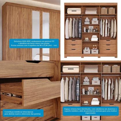 Imagem de Guarda Roupa Casal Com Espelho 100% Mdf 6 Portas 6 Gavetas Cecília Panan Móveis Cinamomo