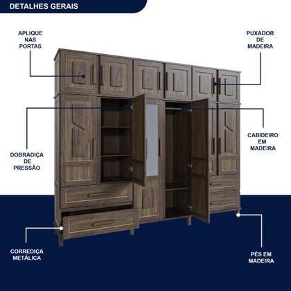 Imagem de Guarda-Roupa Casal com Espelho 12 Portas 4 Gavetas Rio Branco Premium