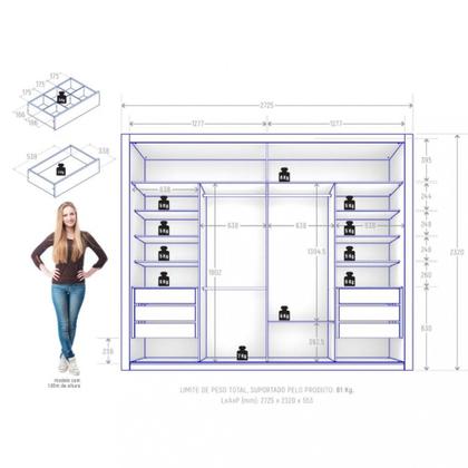 Imagem de Guarda Roupa Casal com Espelho 2 Portas 6 Gavetas Imperador Plus Zanzini
