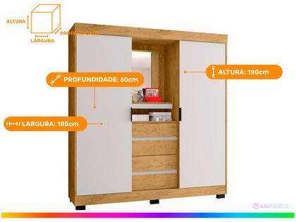 Imagem de Guarda-roupa Casal com Espelho 2 Portas de Correr 4 Gavetas Araplac Sintra CAP24024