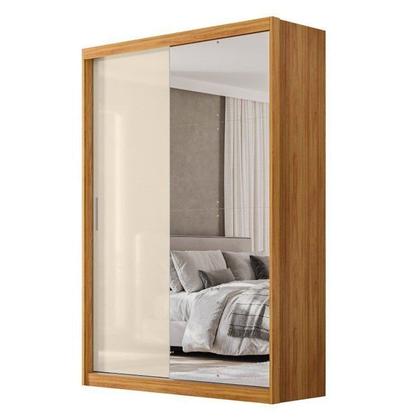 Imagem de Guarda-Roupa Casal com Espelho 2 Portas de Correr e 4 Gavetas 100% MDF London Cinamon/Off-White