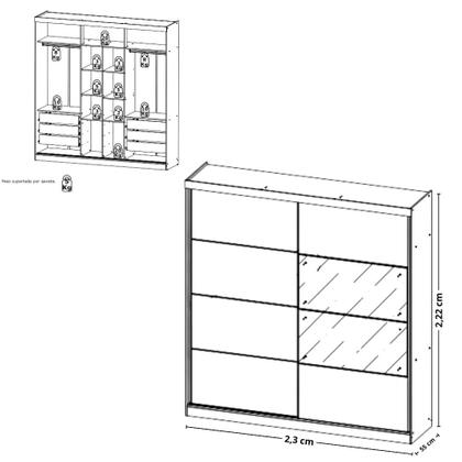 Imagem de Guarda Roupa Casal com Espelho 2 Portas de Correr em MDF Málaga GlassTHB
