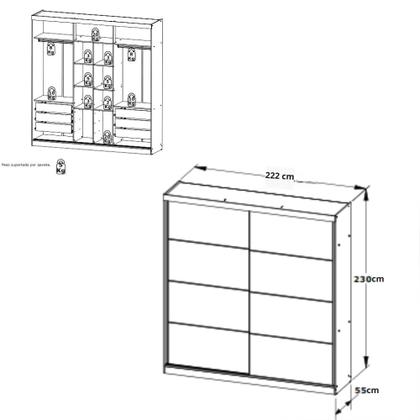 Imagem de Guarda Roupa Casal com Espelho 2 Portas de Correr em MDF Málaga GlassTHB