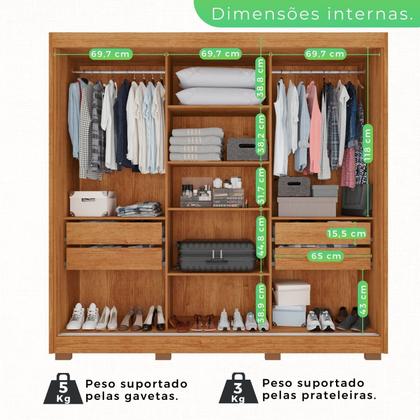 Imagem de Guarda-roupa Casal com Espelho 3 Portas 4 Gavetas Atenas com Pés 100% MDF