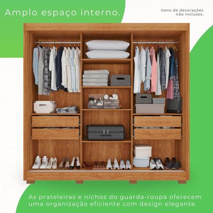 Imagem de Guarda-roupa Casal com Espelho 3 Portas 4 Gavetas Atenas com Pés 100% MDF