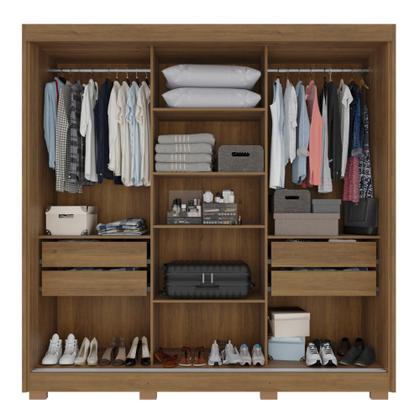 Imagem de Guarda-roupa Casal com Espelho 3 Portas 4 Gavetas Atenas com Pés 100% MDF Salleto