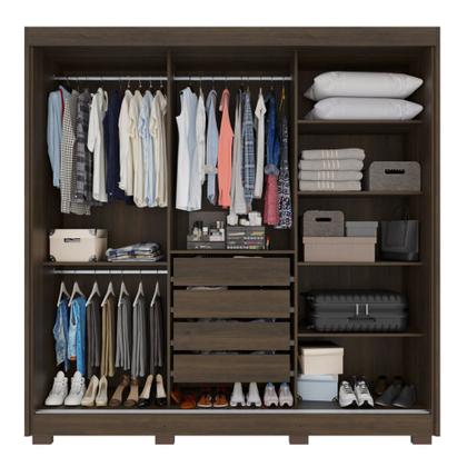 Imagem de Guarda-roupa Casal com Espelho 3 Portas 4 Gavetas Atenas com Pés 100% MDF Salleto