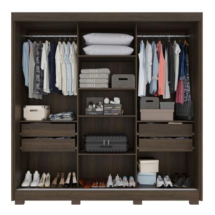 Imagem de Guarda-roupa Casal com Espelho 3 Portas 4 Gavetas Atenas com Pés 100% MDF Salleto