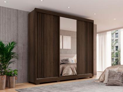 Imagem de Guarda-roupa Casal com Espelho 3 Portas 4 Gavetas Atenas com Pés 100% MDF Salleto