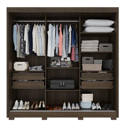 Imagem de Guarda-roupa Casal com Espelho 3 Portas 4 Gavetas Atenas com Pés 100% MDF Salleto