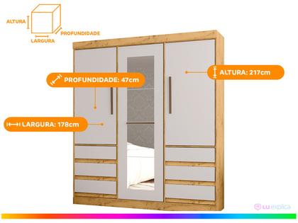 Imagem de Guarda-roupa Casal com Espelho 3 Portas 6 Gavetas Araplac Maiami