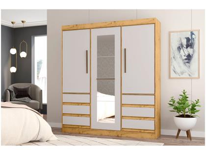 Imagem de Guarda-roupa Casal com Espelho 3 Portas 6 Gavetas Araplac Maiami