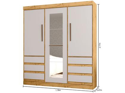 Imagem de Guarda-roupa Casal com Espelho 3 Portas 6 Gavetas Araplac Maiami