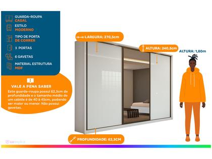 Guarda-roupa Casal com Espelho 3 Portas 6 Gavetas Caemmun Spazio Imagem de Guarda-roupa Casal com Espelho 3 Portas 6 Gavetas Caemmun Spazio