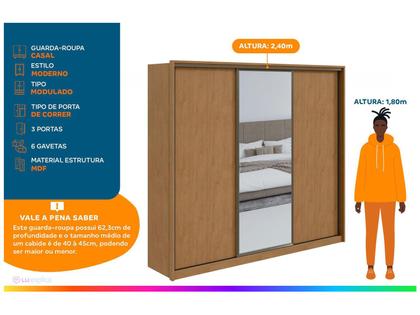Guarda-roupa Casal com Espelho 3 Portas 6 Gavetas Caemmun Spazio Imagem de Guarda-roupa Casal com Espelho 3 Portas 6 Gavetas Caemmun Spazio