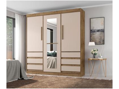 Guarda-roupa Casal com Espelho 3 Portas 6 Gavetas E77020 Miami