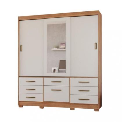 Imagem de Guarda Roupa Casal com Espelho 3 Portas 8 Gavetas com Pés em MDF Luiza Panan