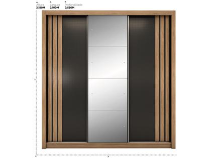 Imagem de Guarda-roupa Casal com Espelho 3 Portas de Correr 2 Gavetas Demóbile Cannes