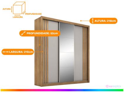 Imagem de Guarda-roupa Casal com Espelho 3 Portas de Correr 2 Gavetas Demóbile Cannes